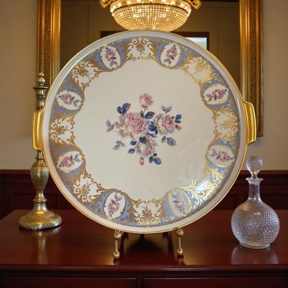 Porcelain AK Kaiser 12.5” Cake Plate with Rose Motif - Picture 1 of 12